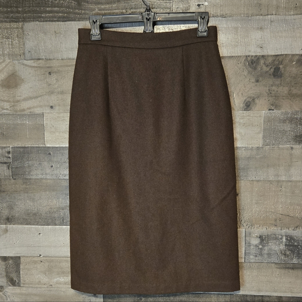 Cathy Daniels Dark Brown Wool Pencil Skirt